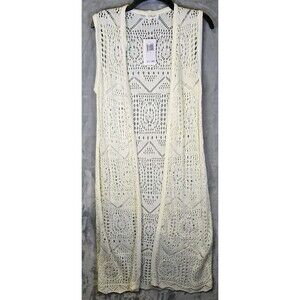 NWT Chelsea & Theodore Crochet Open Front Cardigan Sleeveless Duster Ivory Large